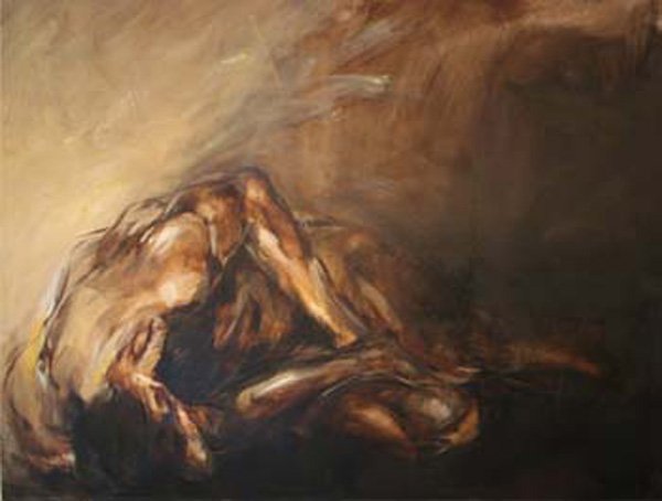 Homme harassé - Peinture de Christine Gauche